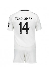 Fotbalové Dres Real Madrid Aurelien Tchouameni #14 Dětské Domácí Oblečení 2024-25 Krátký Rukáv (+ trenýrky)